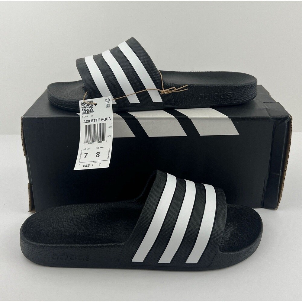 Adidas Adilette Aqua Unisex Slides Black White Stripes Mens 7 Womens 8  F35543